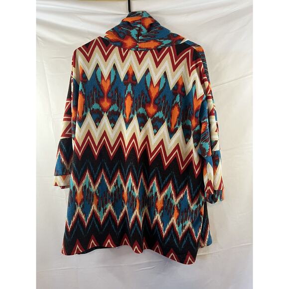 Peach Love Cream Cover Up Cardigan Sweater Red Brown Teal Aztec Open Front S - Picture 3 of 4